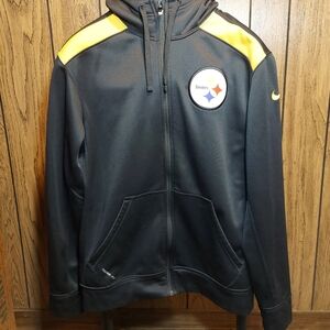 Nike Pittsburgh Steelers Hoodie Jacket Full Zip Therma Fit Medium Small Hole